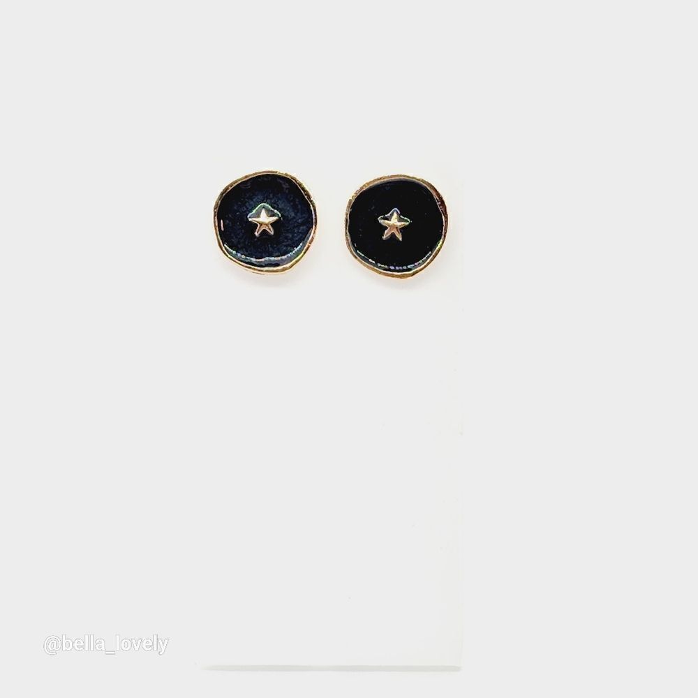 Fashion European Oil Drop Gold Toned Star Round Stud Earrings - Picture 2 of 5